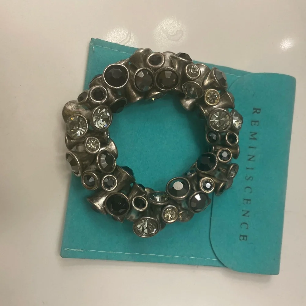 Reminiscence Paris Silver Black Grey Stretch Rocker Bracelet